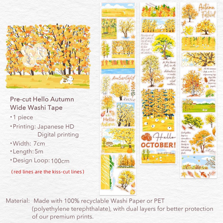 Taśma Washi Pre-Cut | Złota jesień