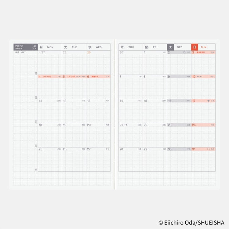 Kalendarz dzienny Hobonichi Techo 2026 | One Piece | Edycja japońska | A6