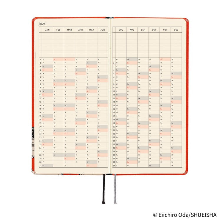 Kalendarz tygodniowy 2026 Hobonichi Techo Weeks | One Piece: Straw Hat Luffy (Red) | Edycja angielska