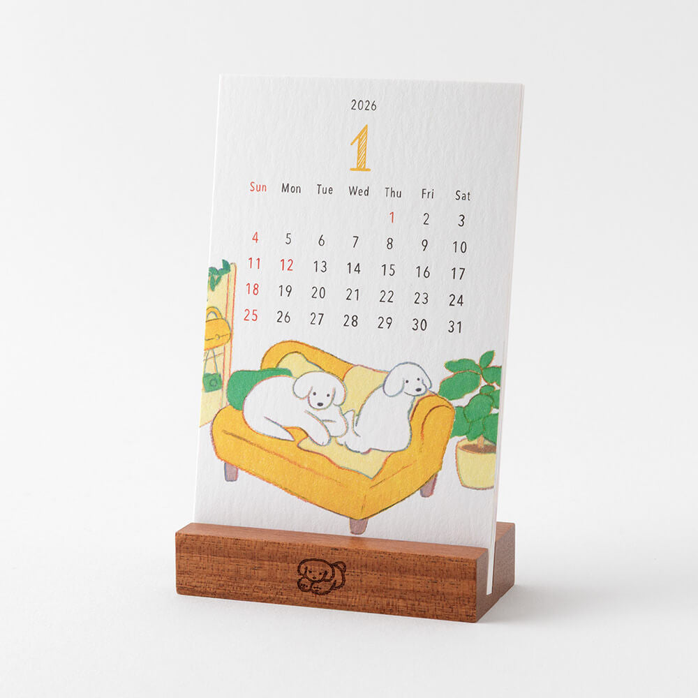 Kalendarz miesięczny na biurko Midori 2026 | Psy