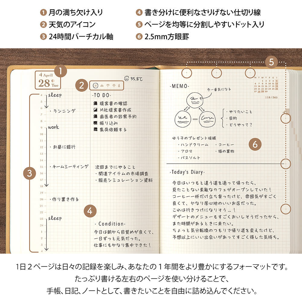 Kalendarz dzienny Midori Hibino 2026 | Camel