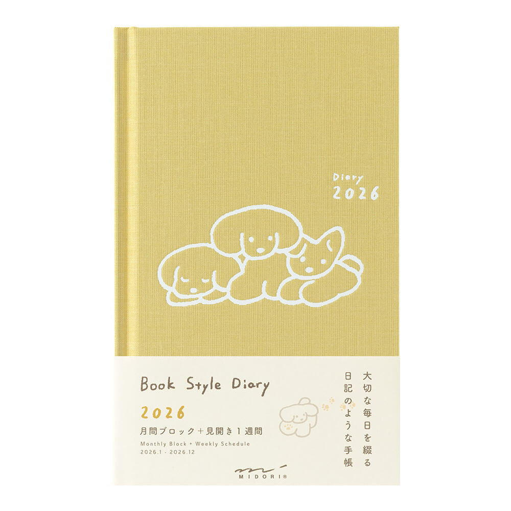 Kalendarz Midori Diary Book Type B6 2026 | Żółty z psem