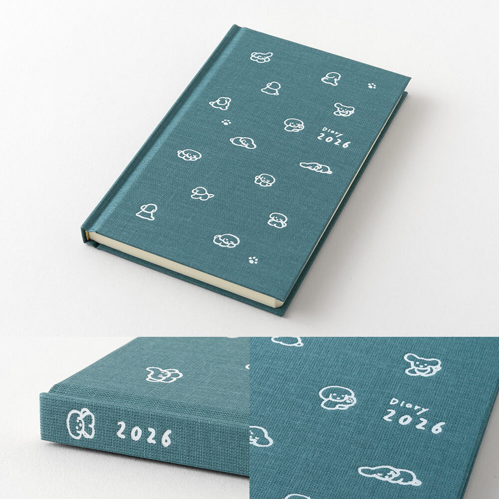 Kalendarz Midori Diary Book Type B6 2026 | Niebieskozielony z psami
