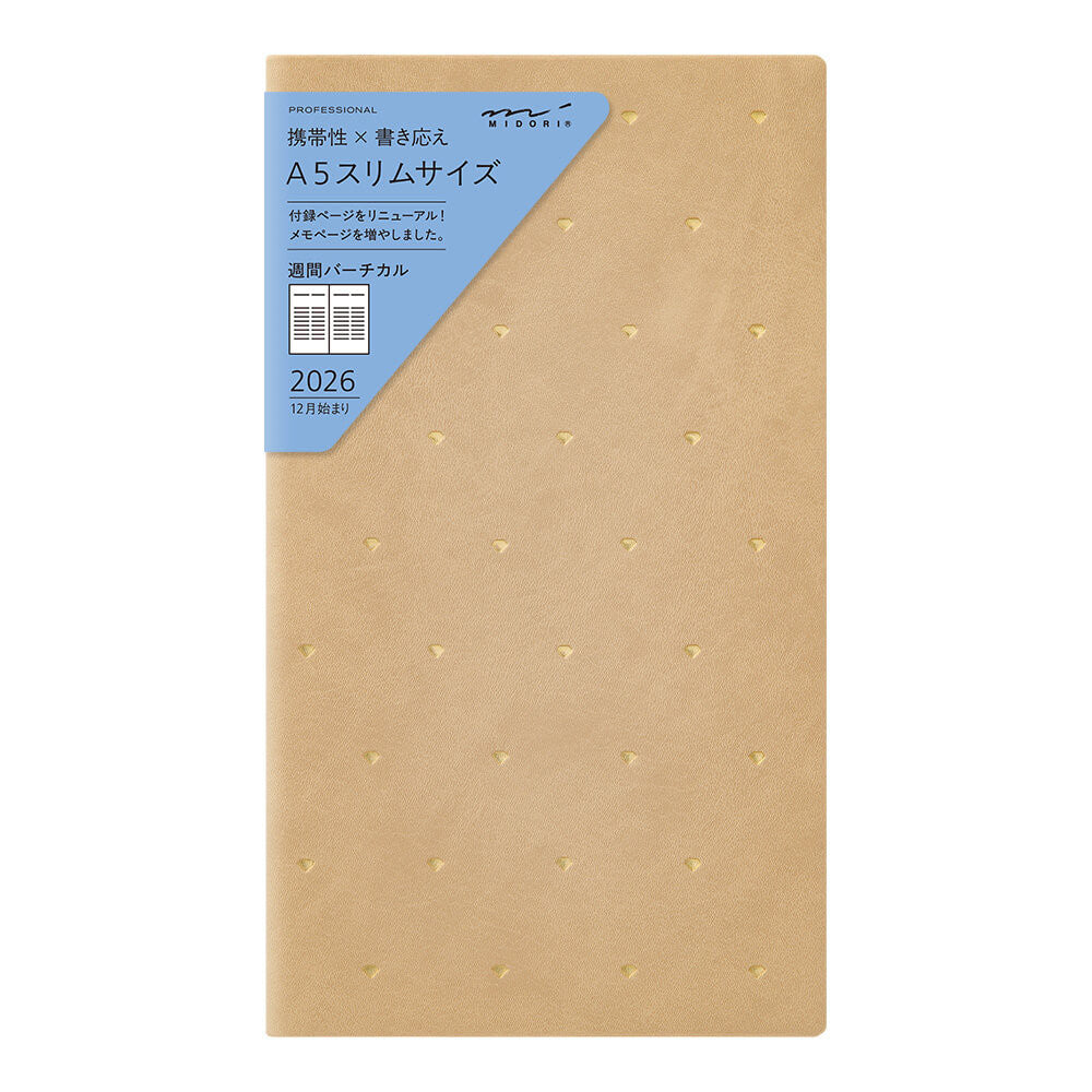 Kalendarz tygodniowy wertykalny 2026 Midori | Professional Slim | Diamenty