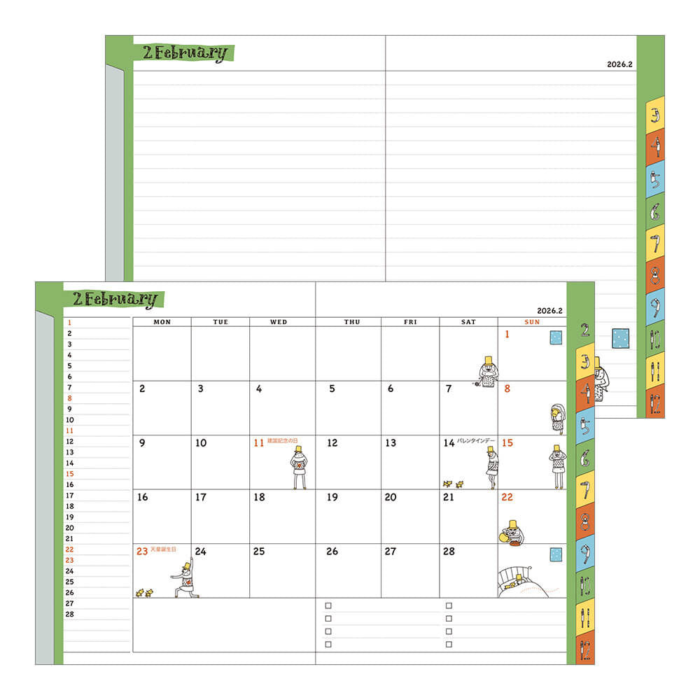 Kalendarz Midori Pocket A6 2026 | Ojisan | Miesięczny