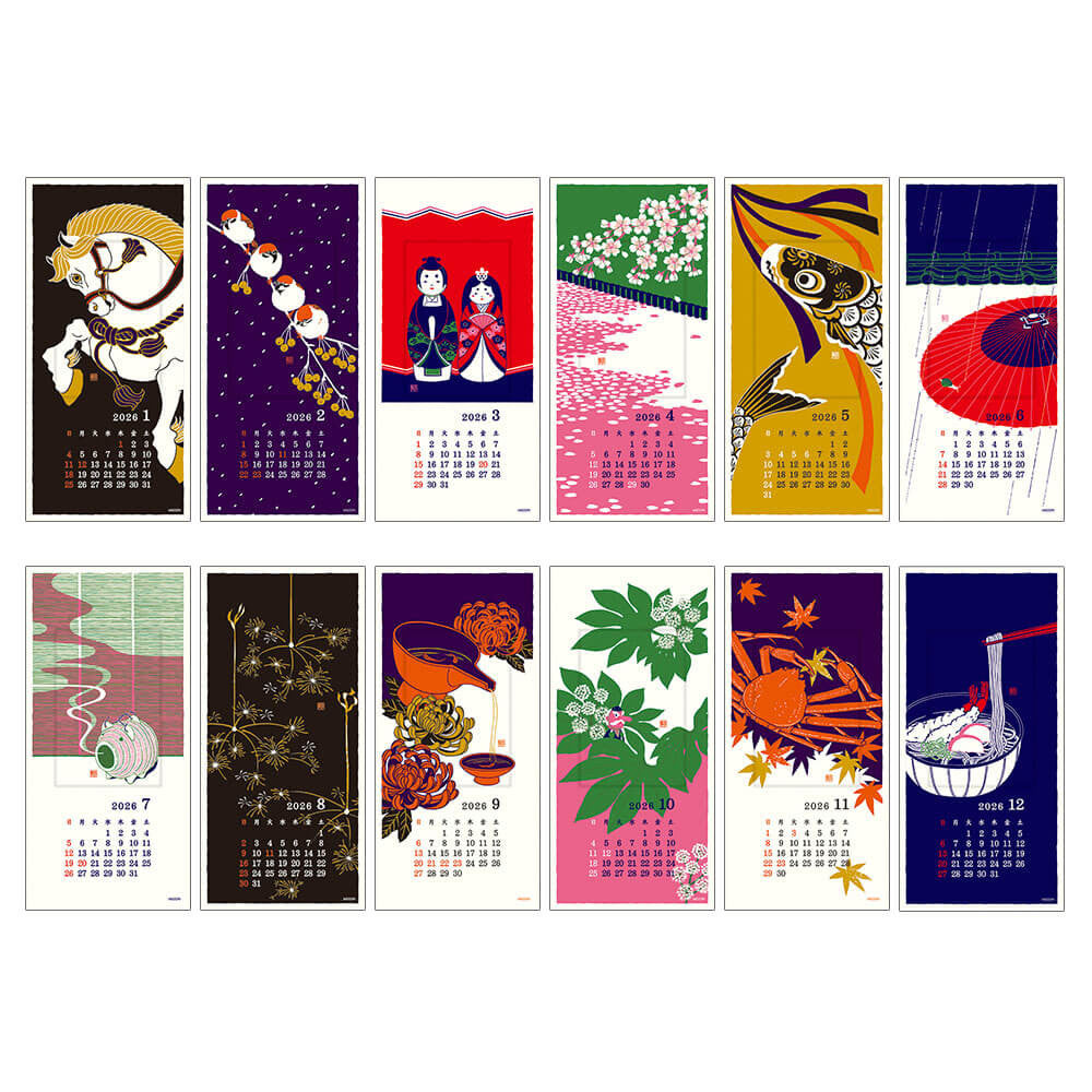 Kalendarz na ścianę Midori 2026 | Echizen Washi S | Sezonowe tradycje