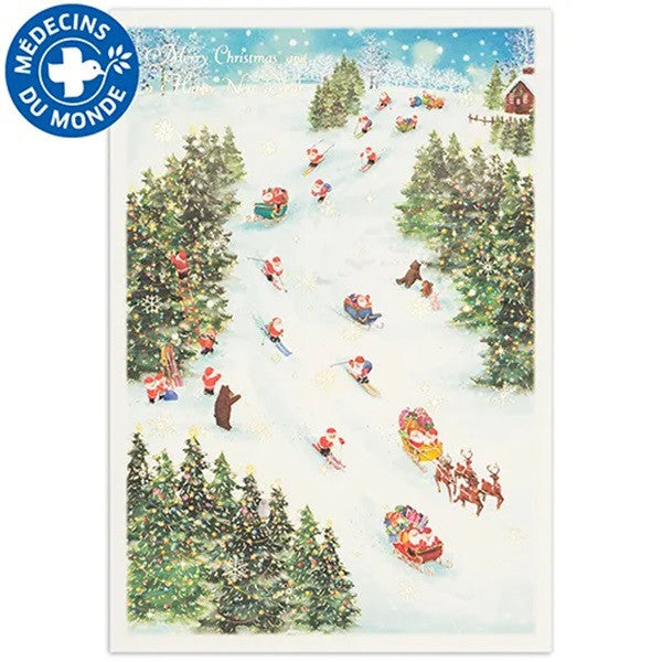 Kartka Świąteczna | Mikołaj na nartach