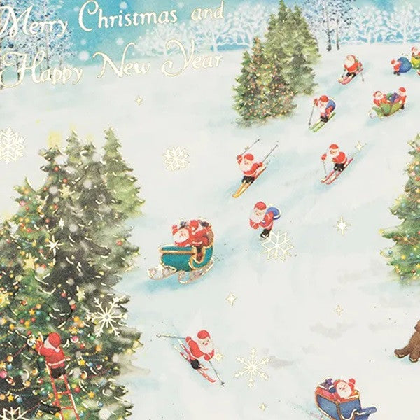 Kartka Świąteczna | Mikołaj na nartach