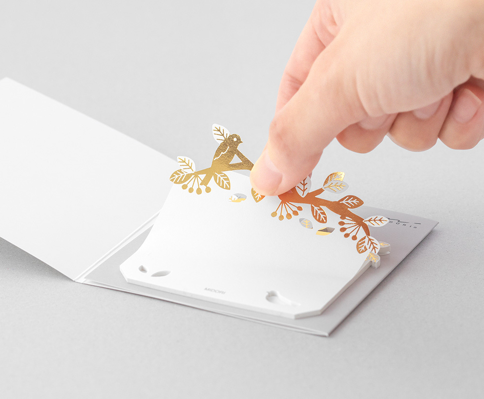 Karteczki samoprzylepne Midori Katanuki Fusen Foil Stamping | Ptaki