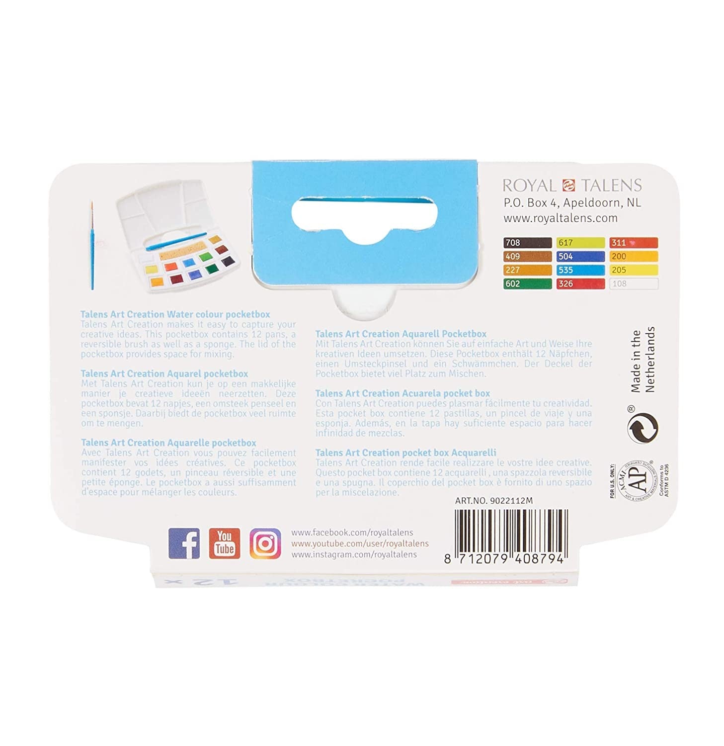 Farby akwarelowe Talens Art Creation Watercolour Pocketbox 12 sztuk