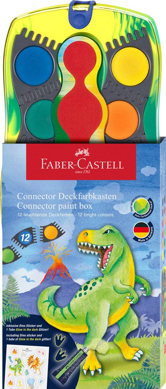 Farby szkolne Connector Faber-Castell 12 kolorów | Dinozaury