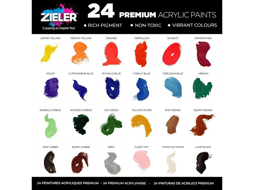 Farby Akrylowe Zieler Premium Acrylic Paints 24 kolory