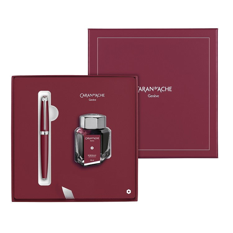 Zestaw pióro wieczne i atrament Caran d'Ache | Leman Burgundy
