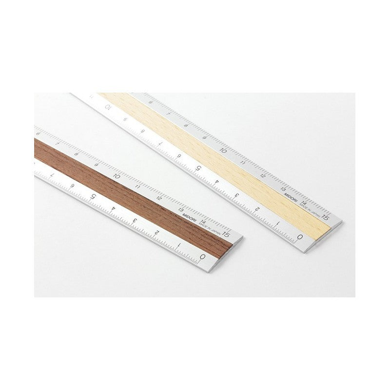 Linijka Midori 15cm Srebrna - Drewno Jasny Brąz