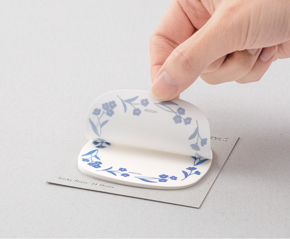 Karteczki samoprzylepne Midori Sakura Fusen Transparentne | Niebieskie kwiaty