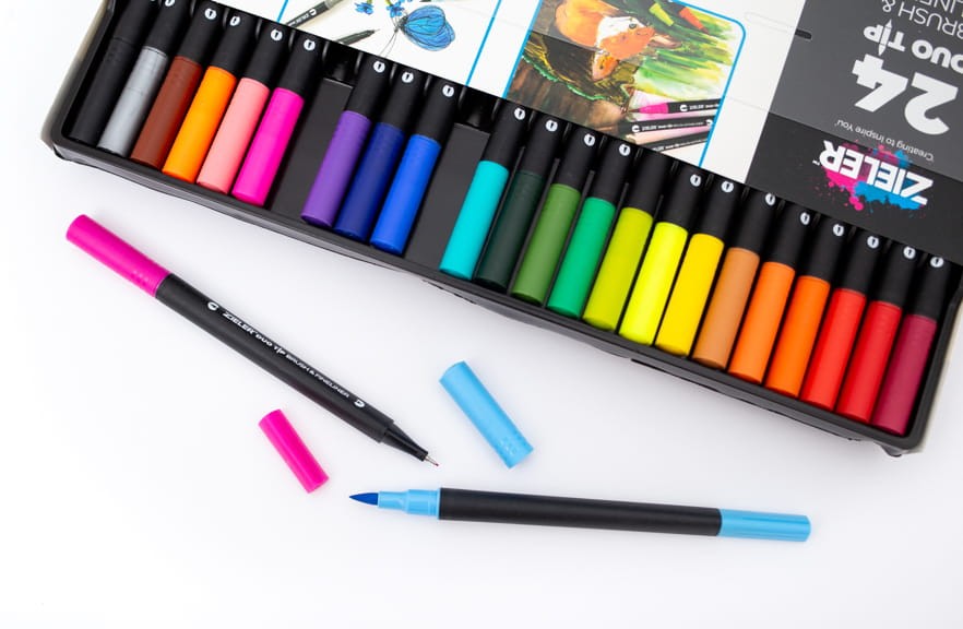 Zestaw kolorowych pisaków Zieler Duo Tip Brush&Fineliner Pens