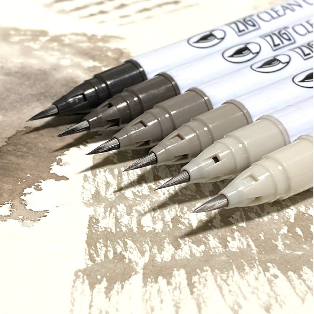 Zestaw Brush Penów Kuretake Zig Clean Color Real Brush Warm Gray