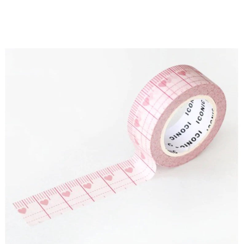Taśma ICONIC Masking Tape | Różowa linijka z sercami