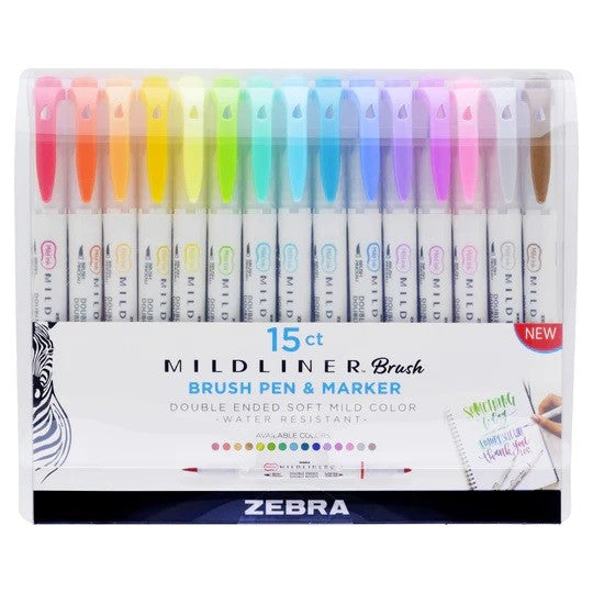 Zestaw Brush Penów MILDLINER z podwójną końcówką Zebra 15 szt.