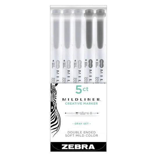 Zestaw zakreślaczy MILDLINER z podwójną końcówką Zebra 5 szt. | Gray Set