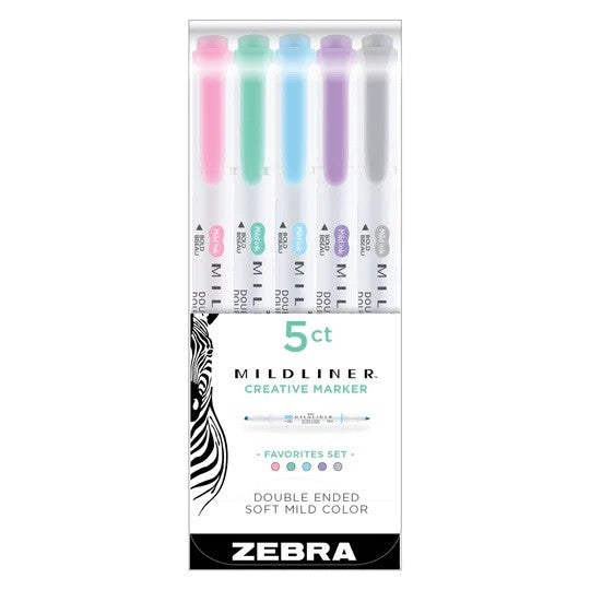 Zestaw zakreślaczy MILDLINER z podwójną końcówką Zebra 5 szt. | Favorites Set