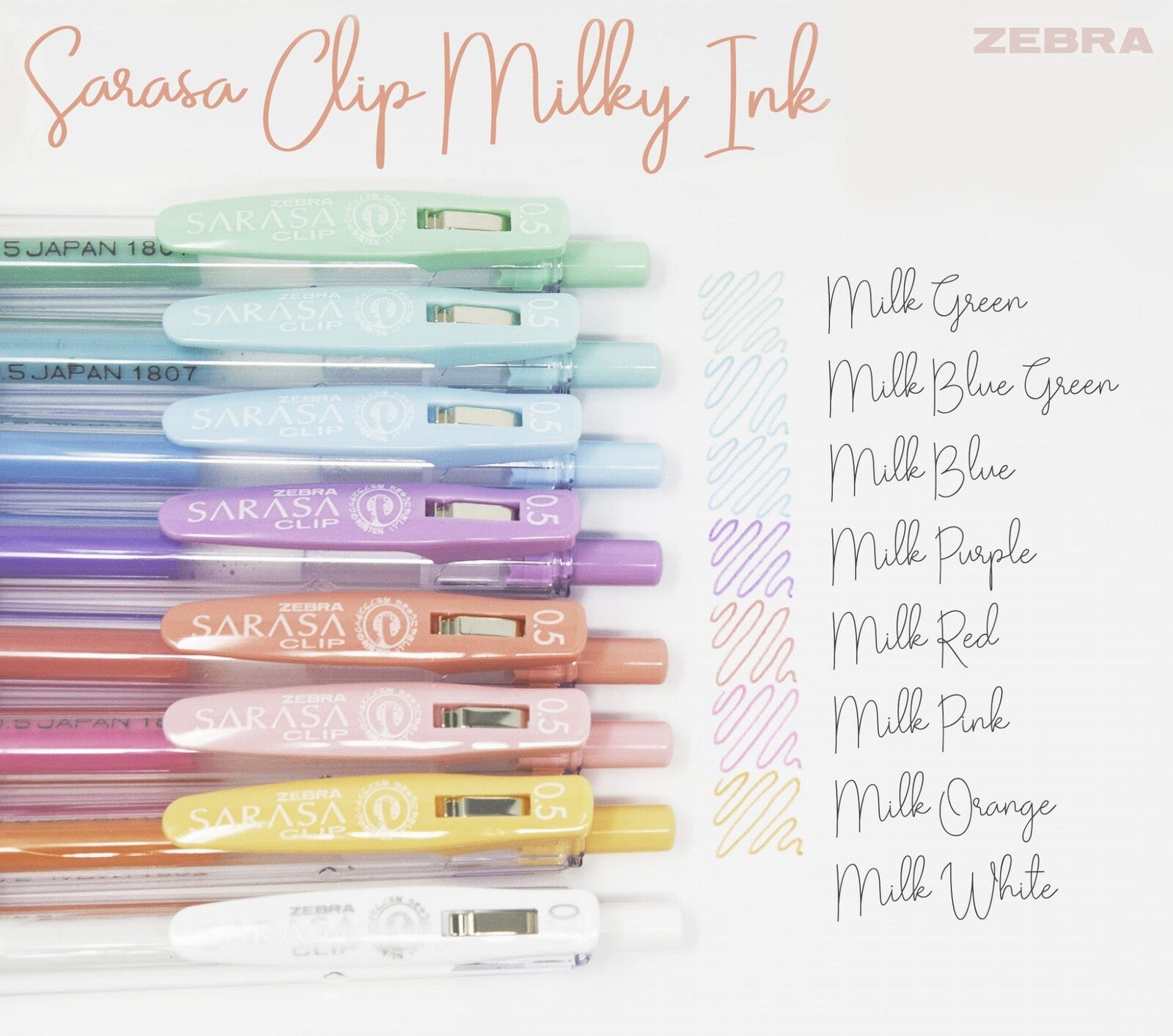 Zestaw długopisów żelowych SARASA Zebra | Milk Color 5 szt.