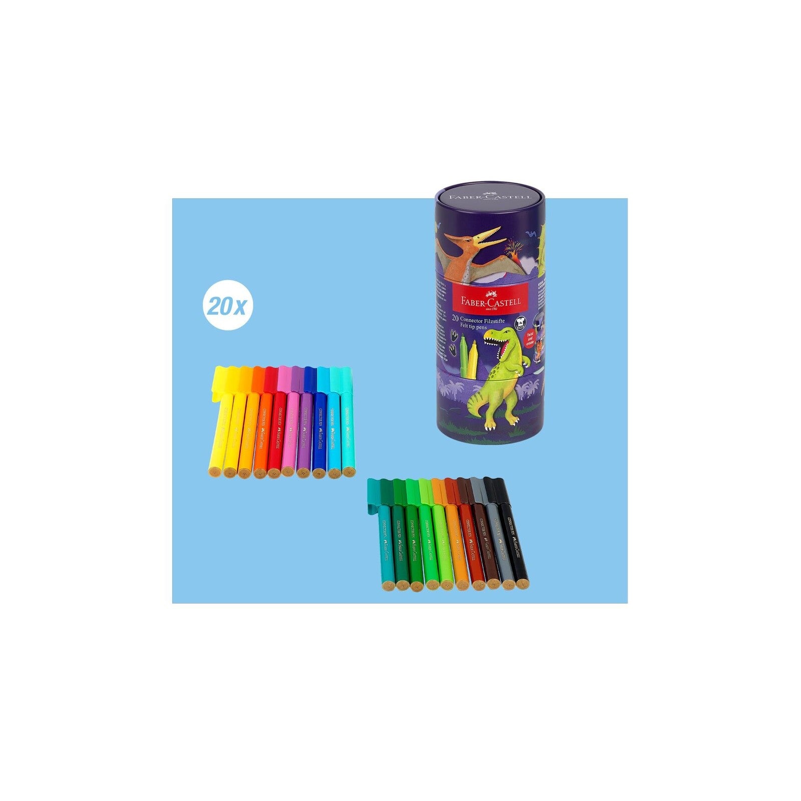 Zestaw flamastrów Connector 20 sztuk | Dinozaury