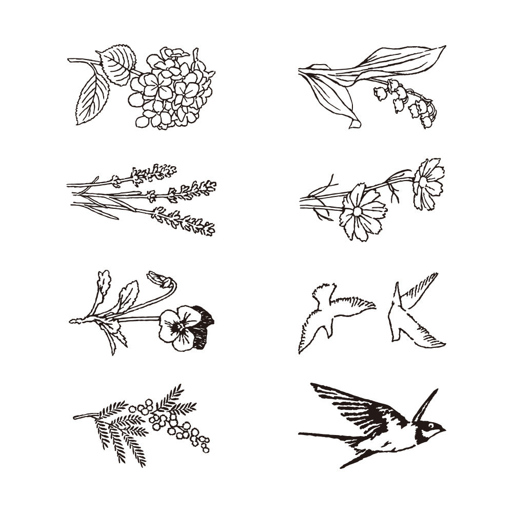 Pieczątka Midori Rotating Stamp Dial | Kwiaty i Ptaki