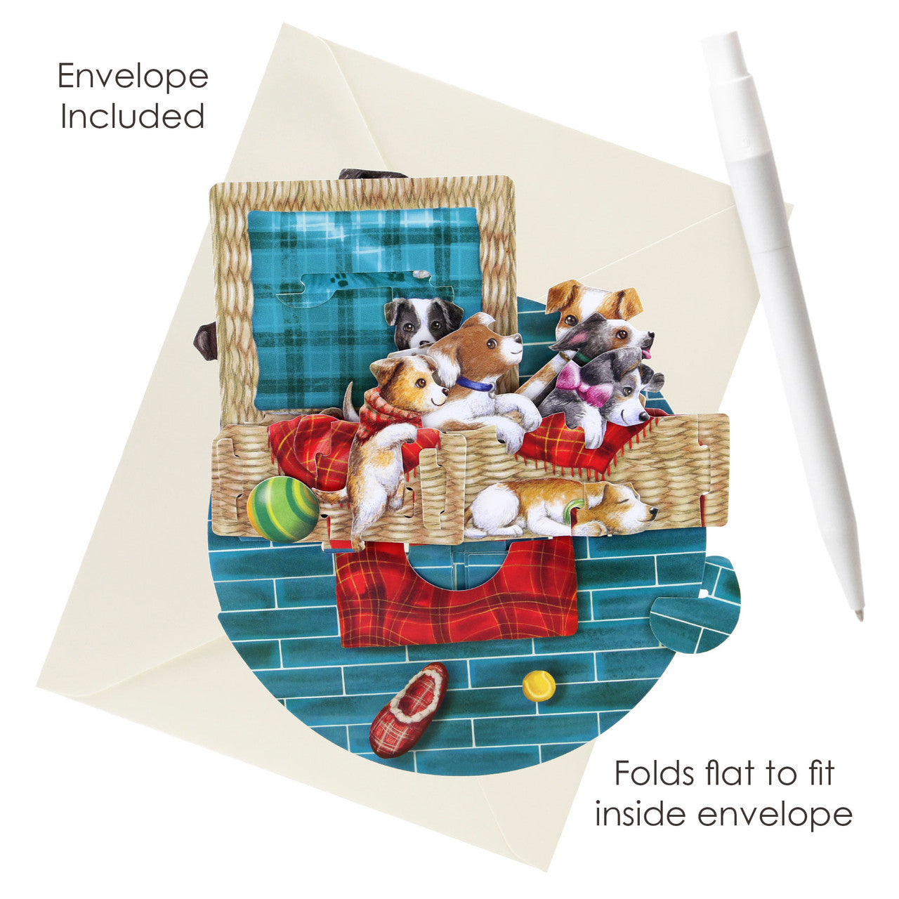 Kartka okolicznościowa Santoro Pirouettes | Szczenięta w koszyku