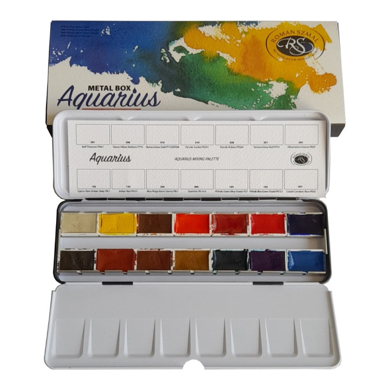 Zestaw akwareli w kostkach Aquarius 14 kolorów | Mixing Palette