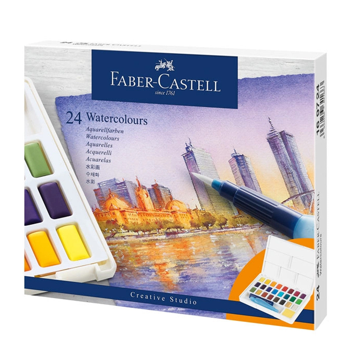 Zestaw farb akwarelowych Faber-Castell Creative Studio z pędzlem | 24 kolory