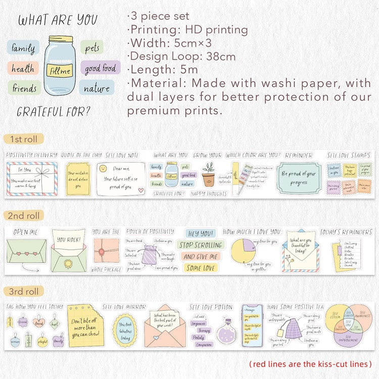 Zestaw naklejek w taśmie Washi | Kolorowe napisy doodle