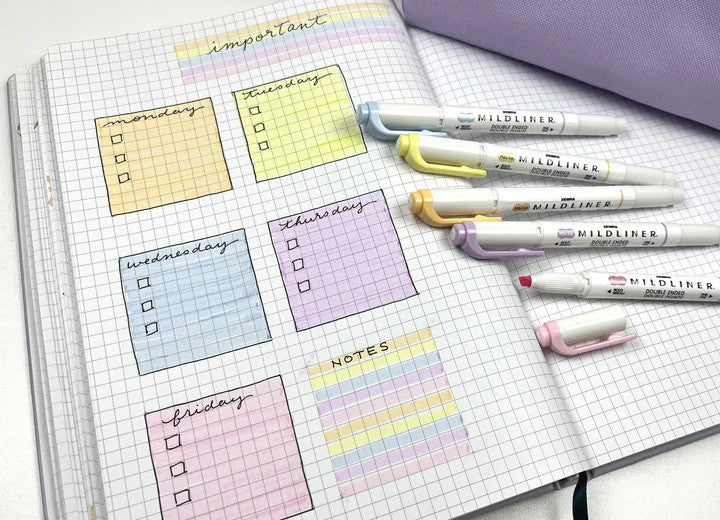 Zestaw zakreślaczy MILDLINER z podwójną końcówką Zebra 5 szt. | Pastelowy