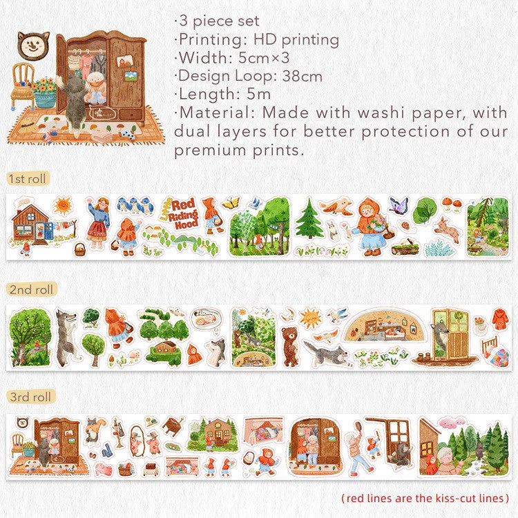 Zestaw naklejek w Taśmie Washi | Czerwony Kapturek