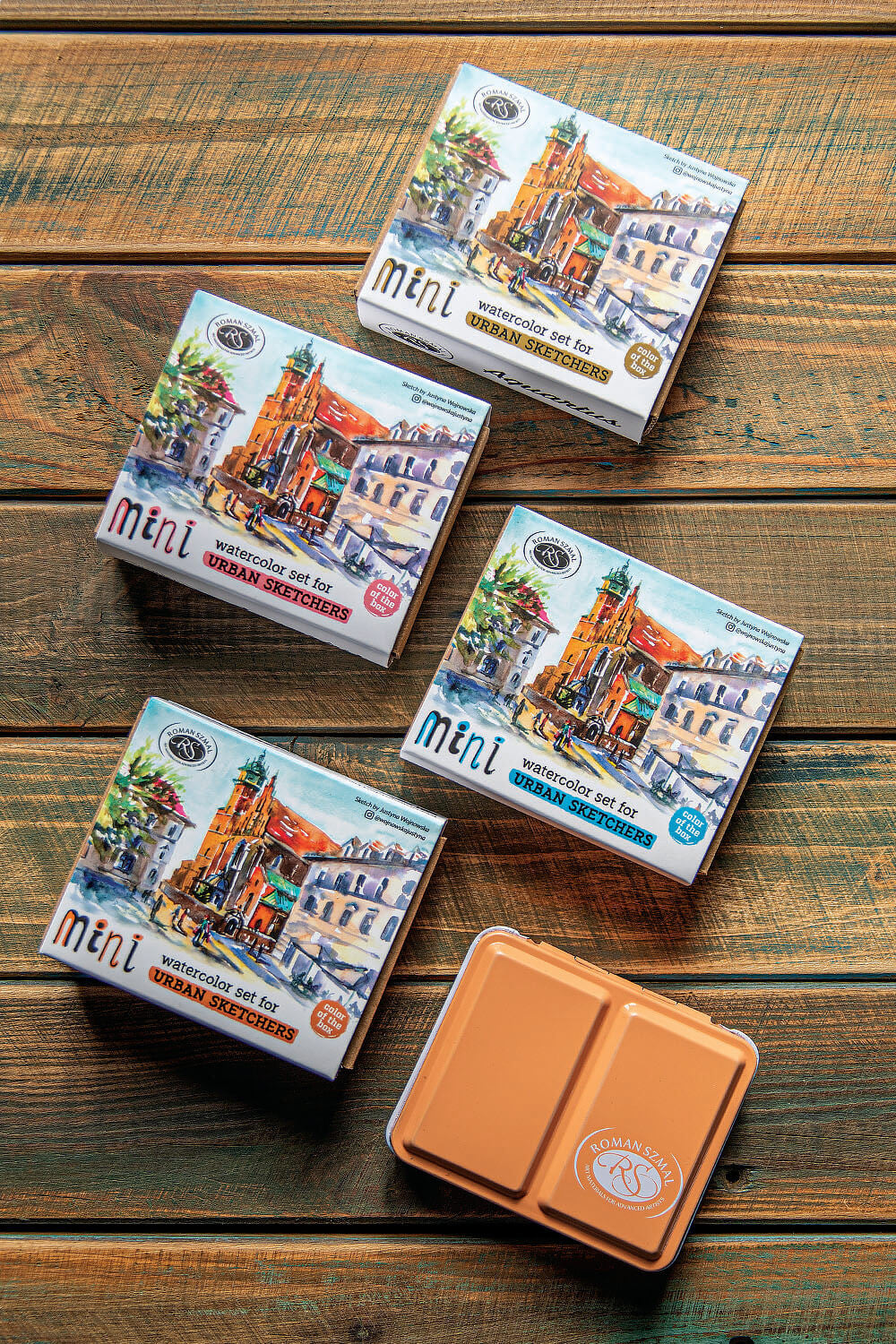 Zestaw akwareli w półkostkach Mini Urban Sketchers 8 kolorów | Złoty