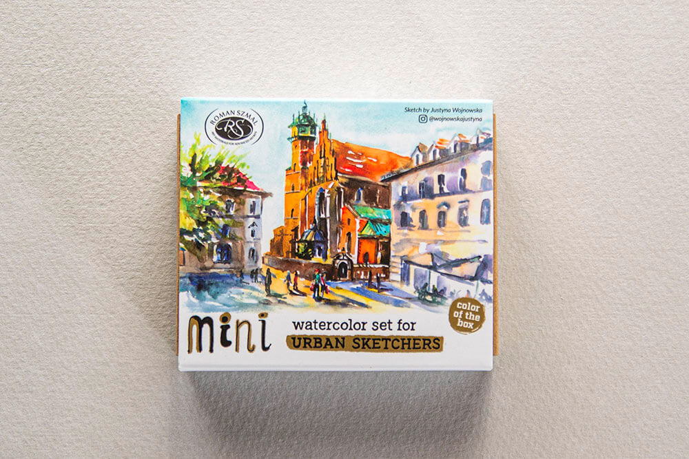 Zestaw akwareli w półkostkach Mini Urban Sketchers 8 kolorów | Złoty