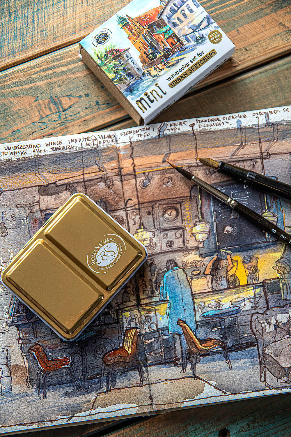 Zestaw akwareli w półkostkach Mini Urban Sketchers 8 kolorów | Różowy