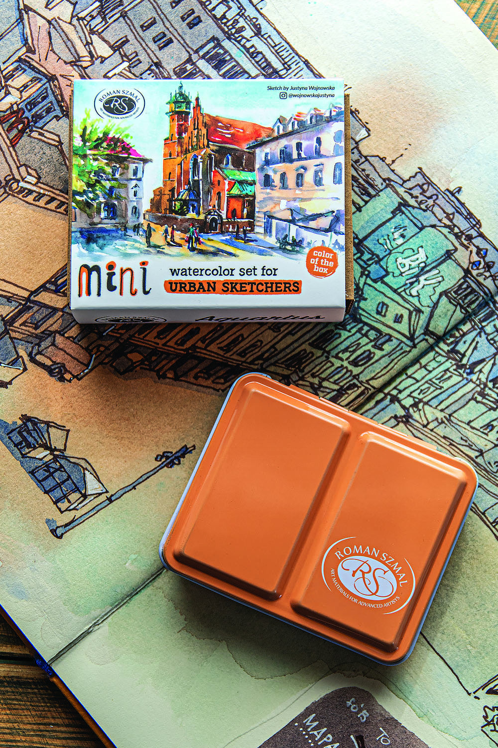 Zestaw akwareli w półkostkach Mini Urban Sketchers 8 kolorów | Brzoskwiniowy