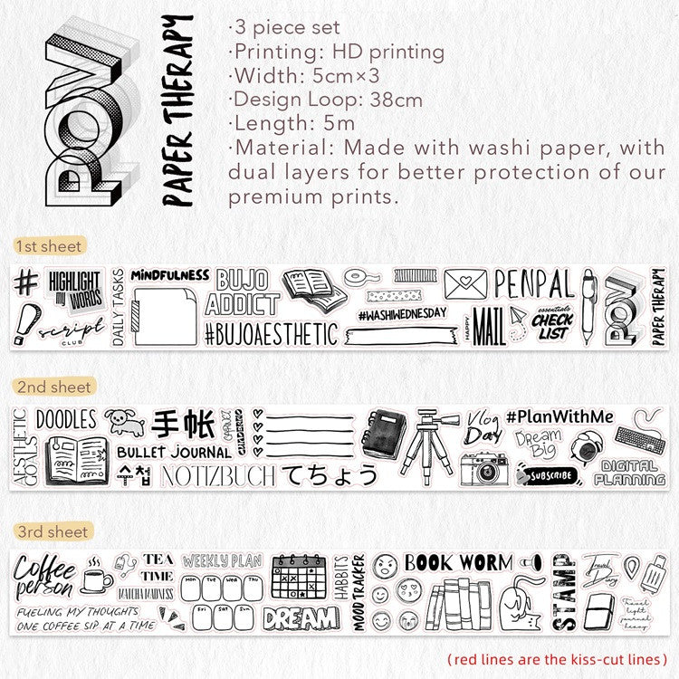 Zestaw naklejek w taśmie Washi | Journaling