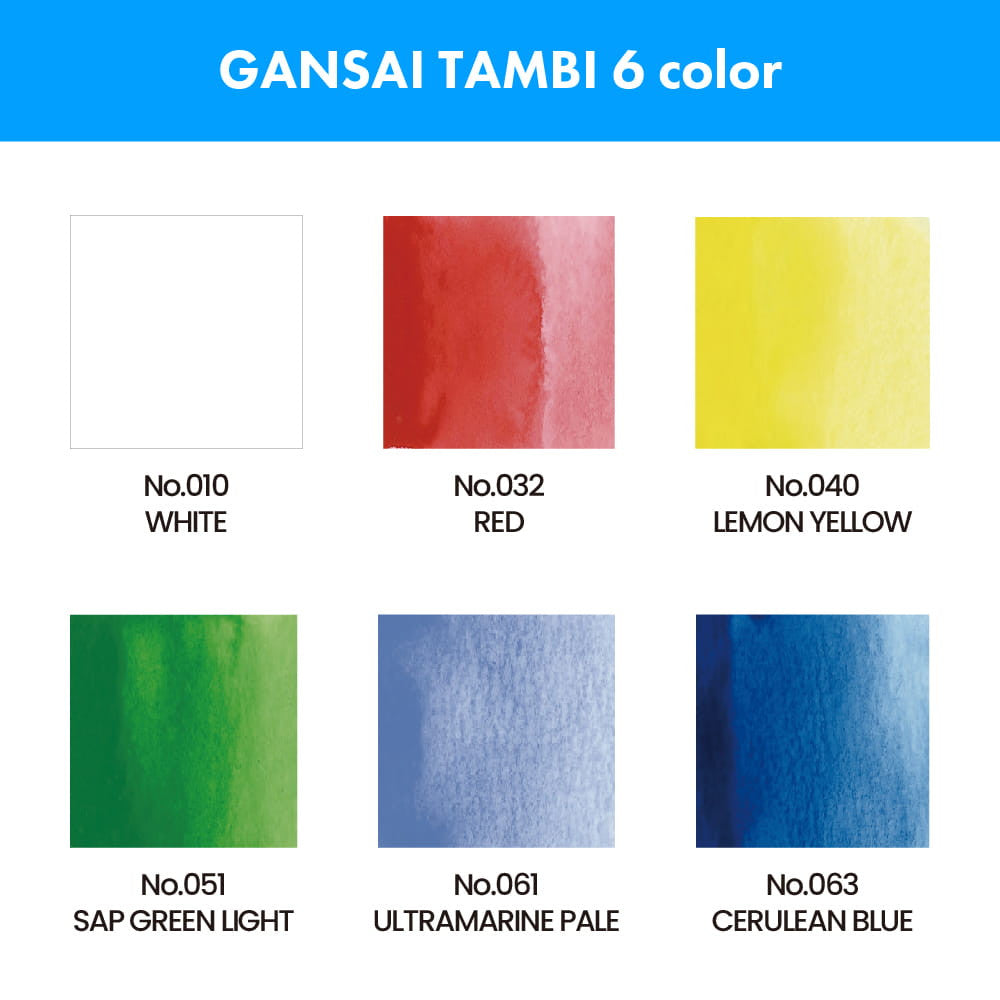 Farby akwarelowe Kuretake Gansai Tambi Irodori Kobako GREEN 2 | 6 kolorów