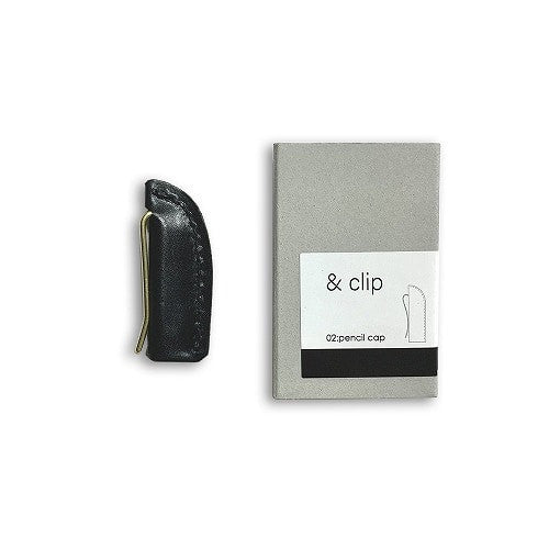 Skórzana zatyczka na ołówek z klipsem | Czarna