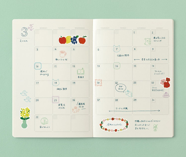 Kalendarz wieczny Midori Yuru Log B6 | 12-Miesięczny