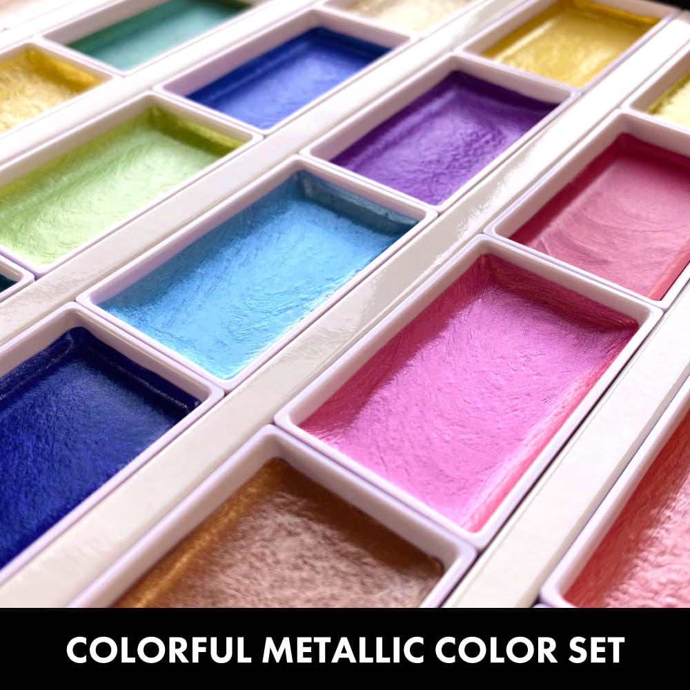 Farby akwarelowe Kuretake Gansai Tambi 24 kolory | Metaliczne