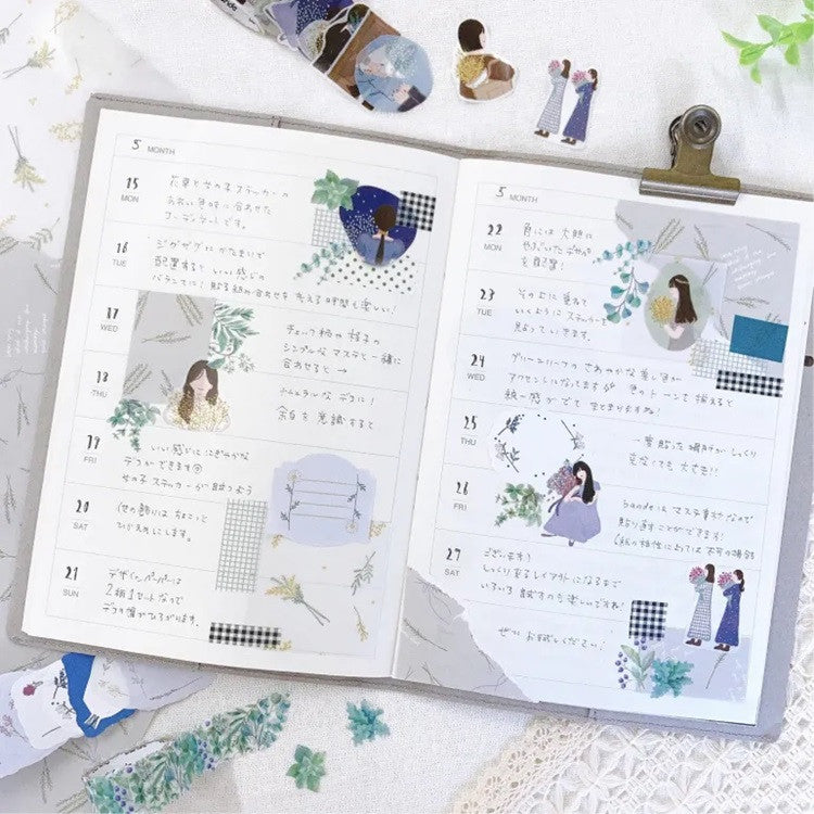 Naklejki Washi w taśmie | Dziewczyna z kwiatami