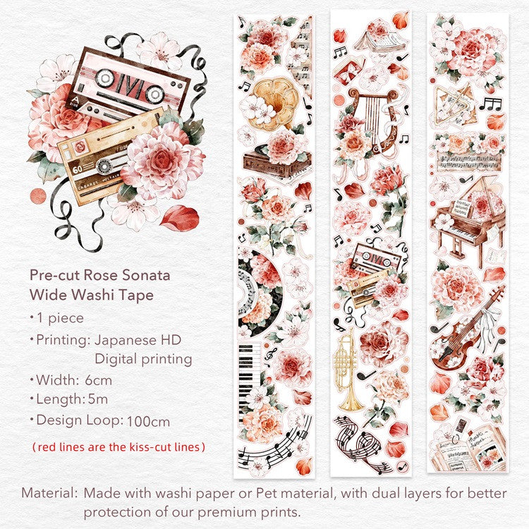 Taśma Washi Pre-Cut | Różana sonata
