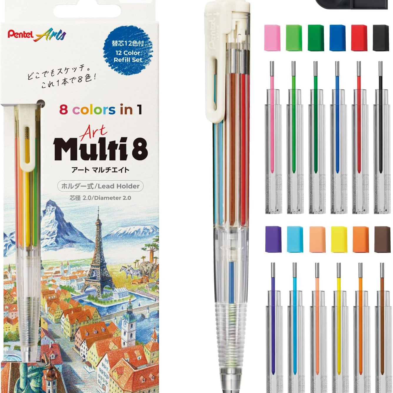 Multi Kredka Pentel 8w1 + 12 wkładów