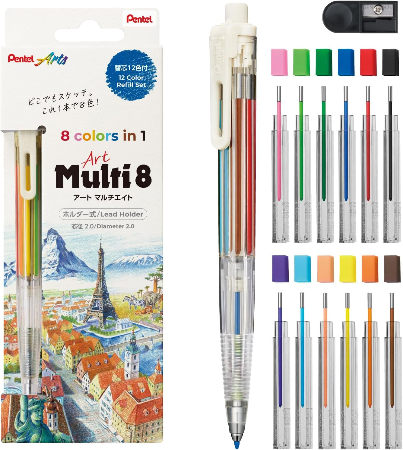 Multi Kredka Pentel 8w1 + 12 wkładów
