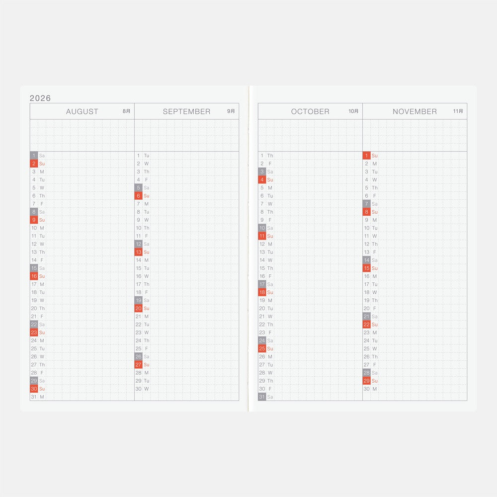 Kalendarz dzienny 2026 Hobonichi Techo Original Book A6 | Edycja angielska