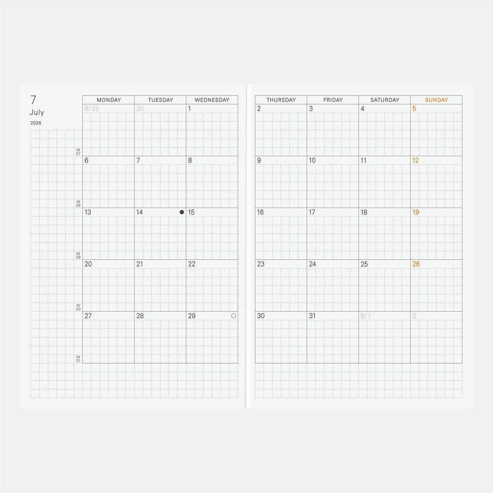 Kalendarz dzienny 2026 Hobonichi Techo Planner A6 | Edycja angielska