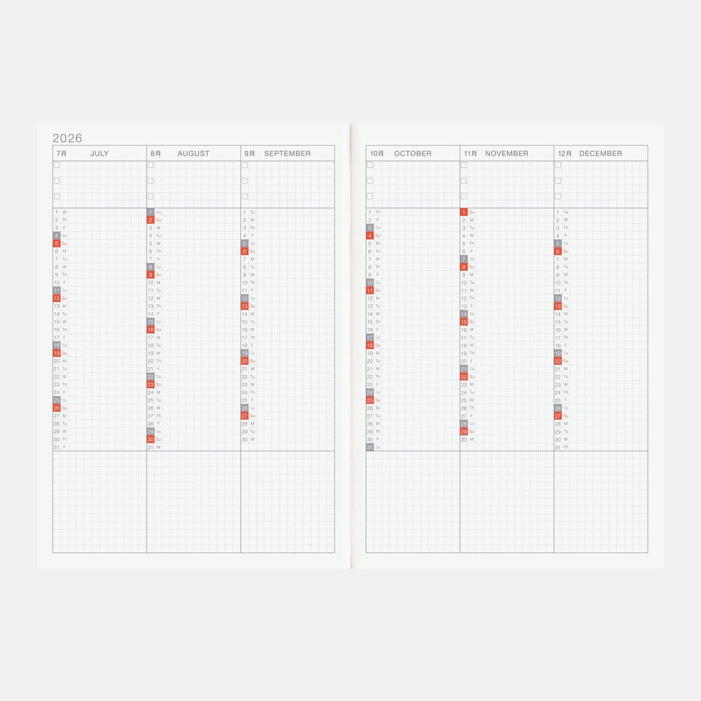 Kalendarz dzienny 2026 Hobonichi Techo Cousin A5 | Edycja angielska